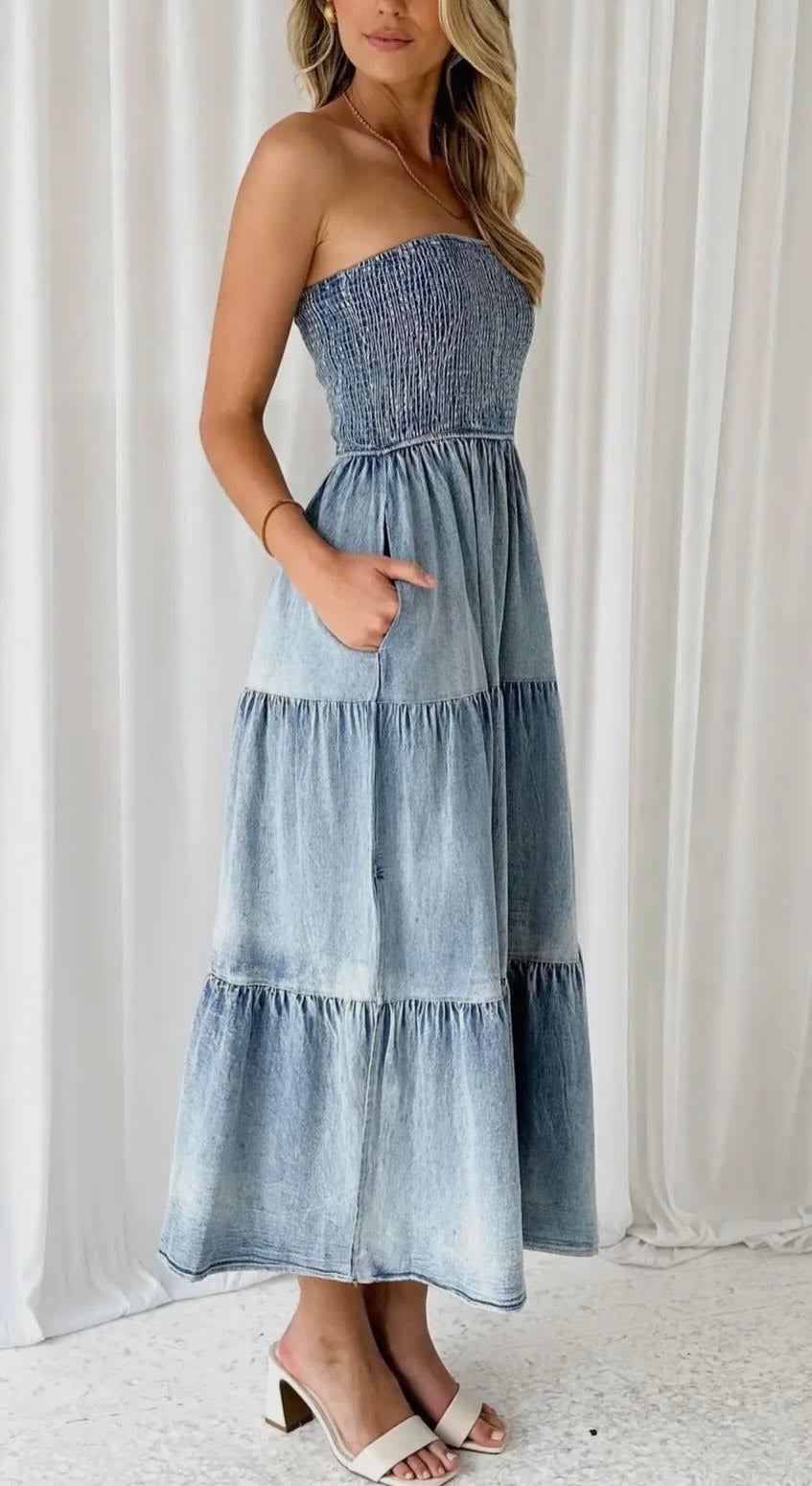 strapless denim maxi dress AKIRA Daydream In Can be worn strapless Sexyshine Women's Smocked Tube Top