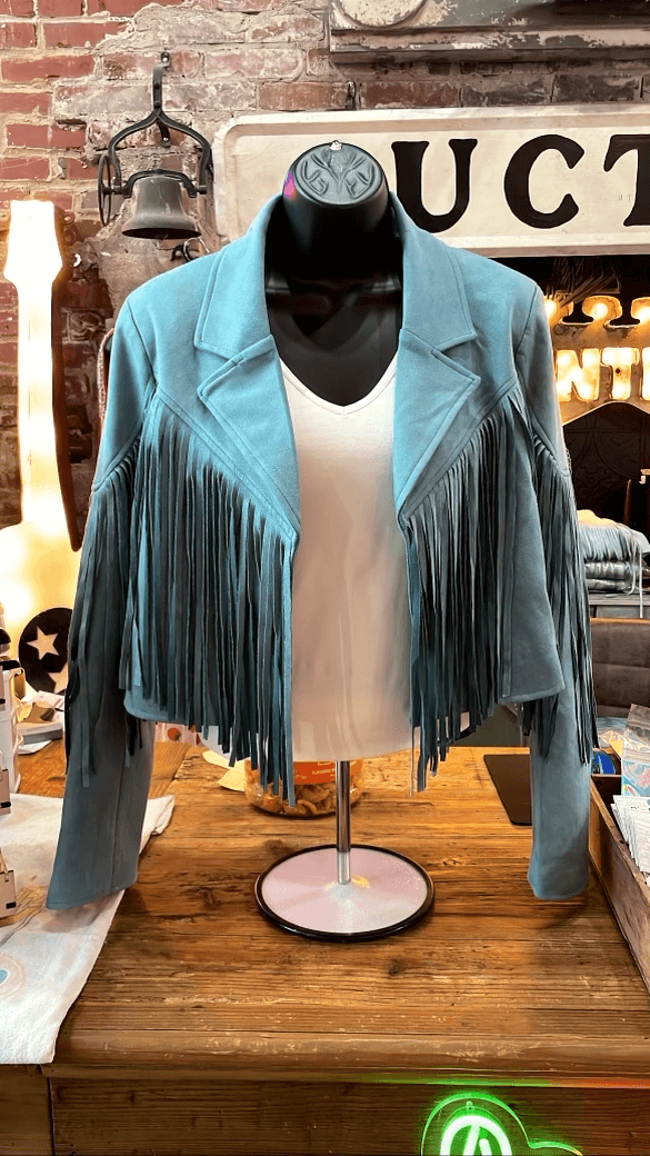 Turquoise fringe jacket new arrivals