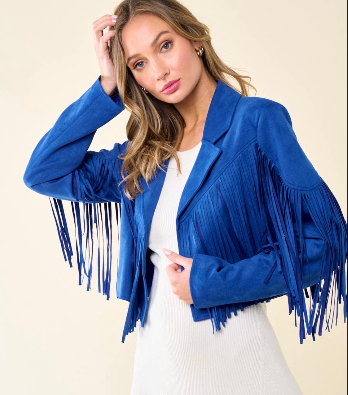 Blue fringe clearance jacket