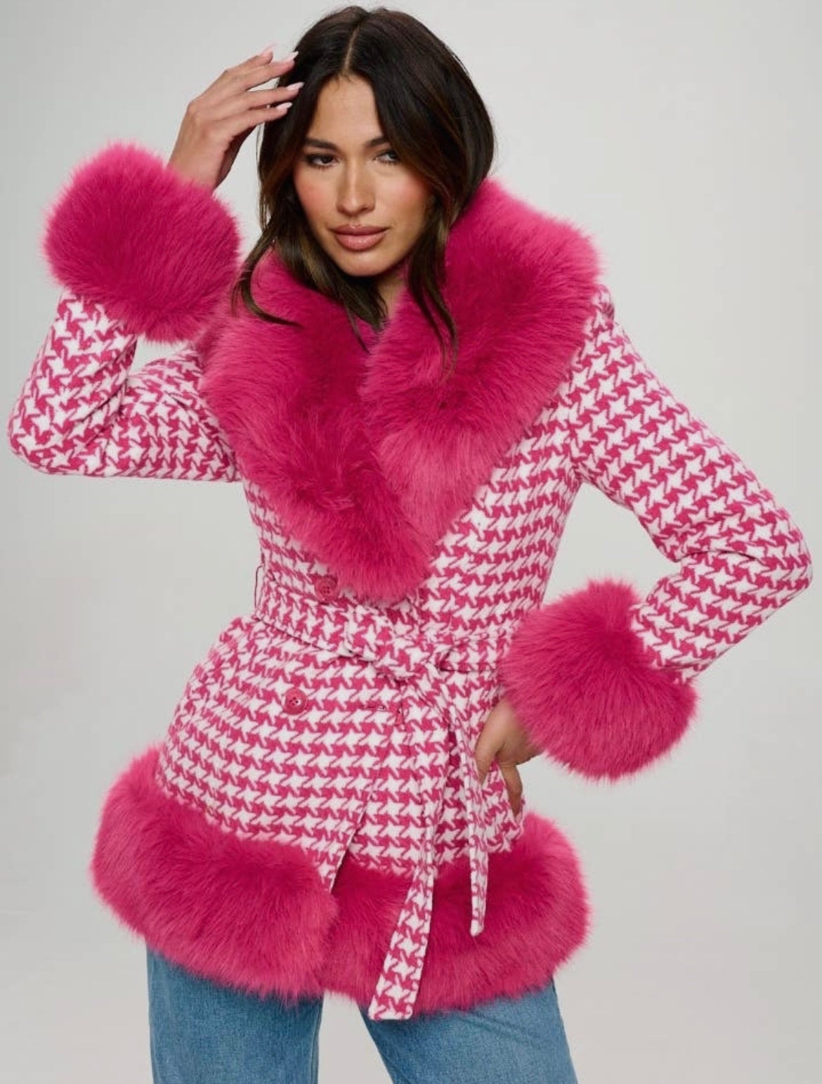 Pink houndstooth coat clearance