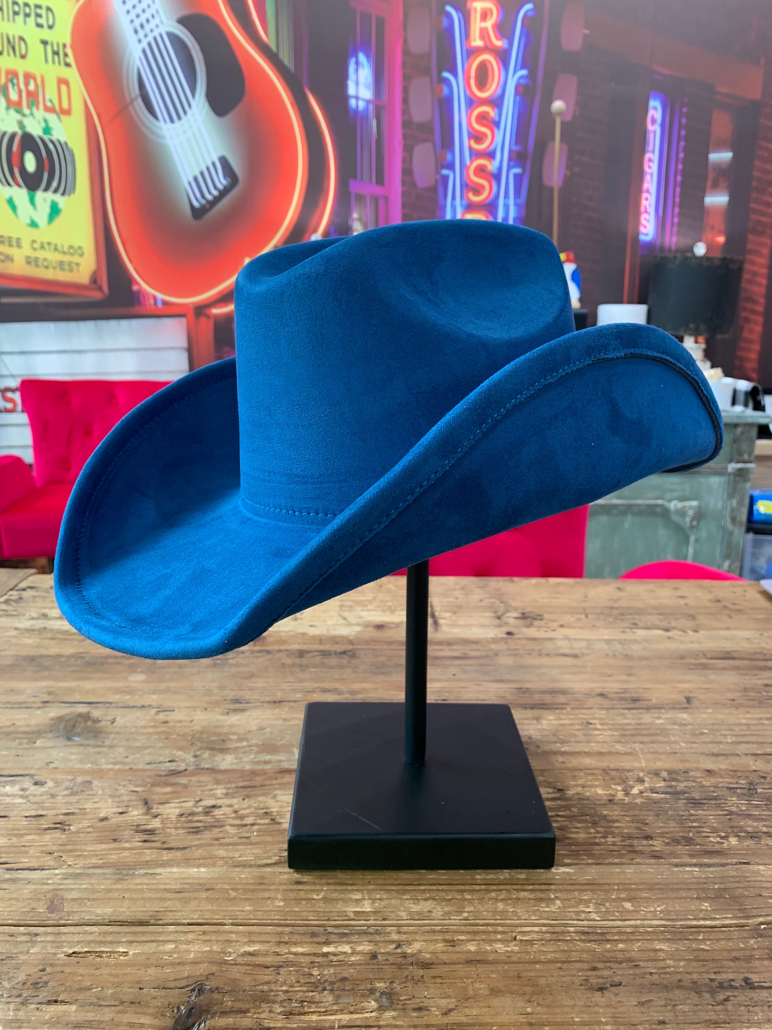 Blue suede hat sale
