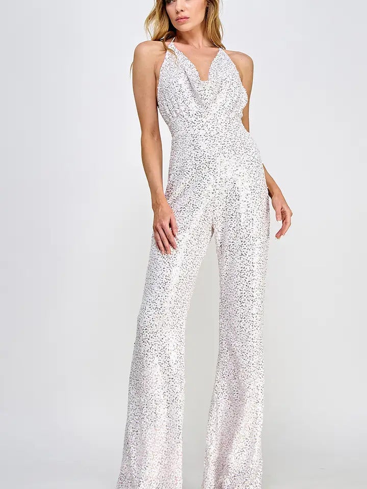 All white sequin jumpsuit on sale